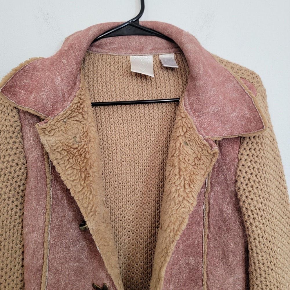 VTG Y2K Wool Faux Shearling Knit Toggle Cardigan Jacket Large Retro Boho Western - Picture 15 of 16